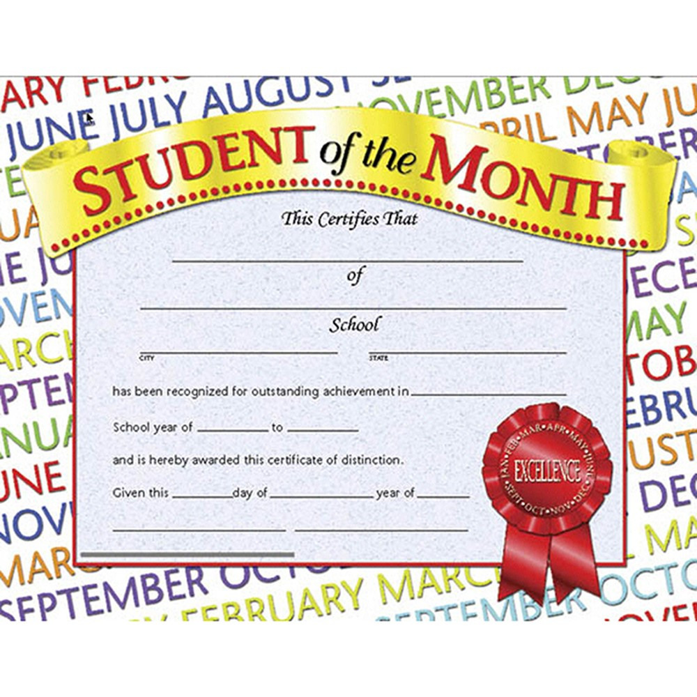 Student of the Month Award Certificate, 8.5" x 11", Pack of 30 H