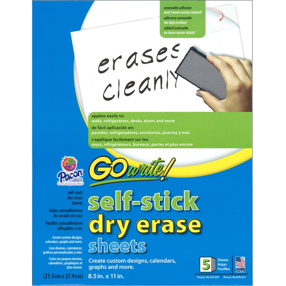 Dry Erase Sheets, Self-Adhesive, White, 8-1/2