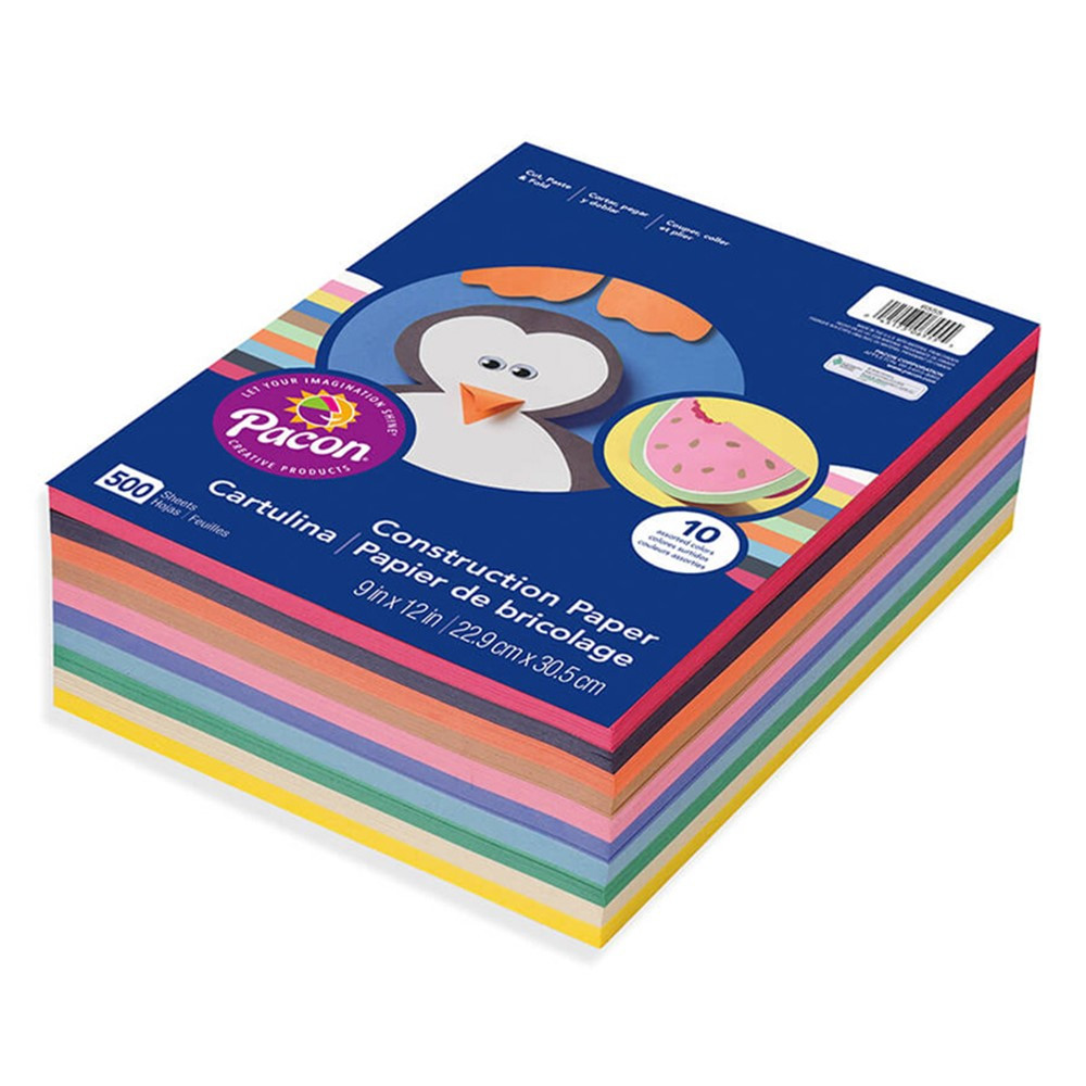 Lightweight Construction Paper, 10 Assorted Colors, 9" x 12", 500