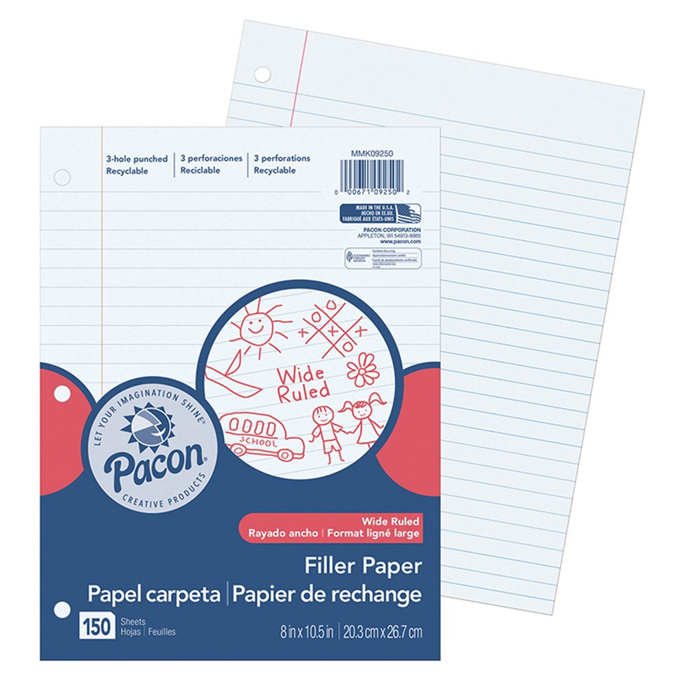 C-Line 3-Hole Punched Filler Paper, 8 x 10-1/2 Inches, Wide Ruled, 100  Sheets 
