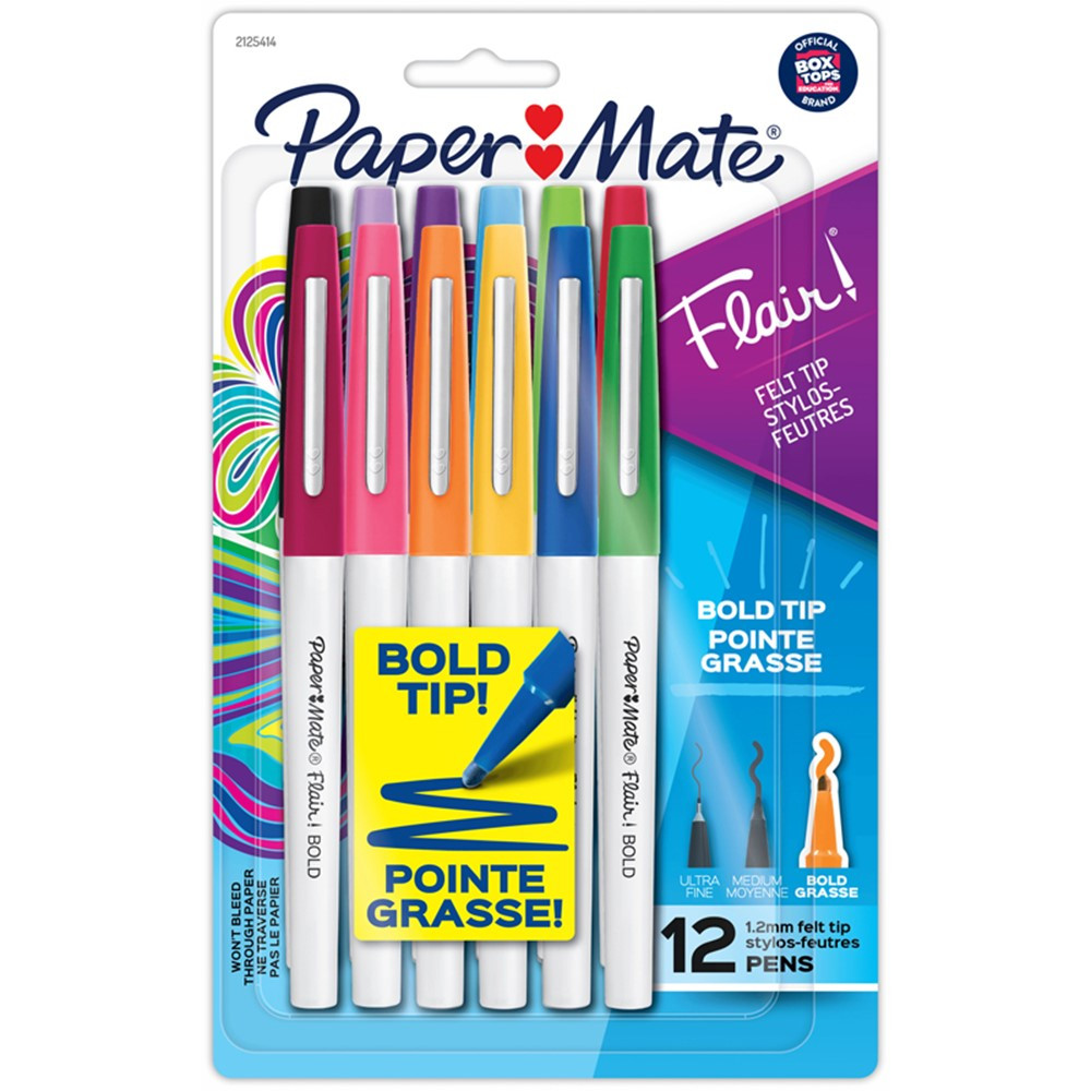 Flair Felt Tip Pens, Bold Tip (1.2 mm), Assorted Colors, 12 Count -  SAN2125414, Sanford L.P.