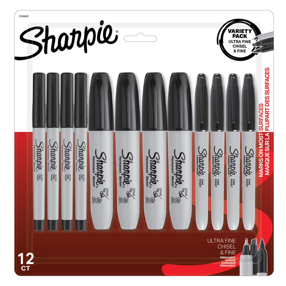 Sharpie Permanent Markers, Ultra Fine Tip, Assorted, 12/Pack (37175)