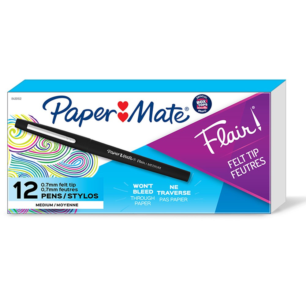 Flair Pens, Medium, Black, Box of 12 - SAN8430152BX