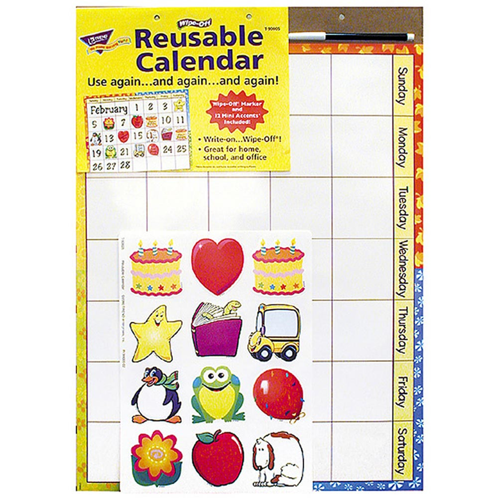 Reusable Calendar (Cling Accents) Wipe Off Kit T 90005 Trend
