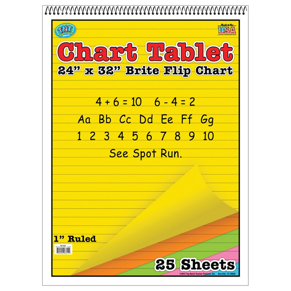 Brite Chart Tablet, 24" x 32", 1" Ruled, Assorted Colors, 25 Sheets