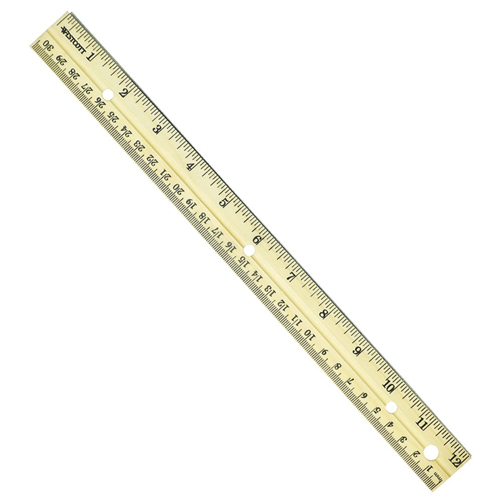 12 Hole Punched Wood Ruler English and Metric With Metal Edge - ACM10702 | Acme United Corporation | Rulers"