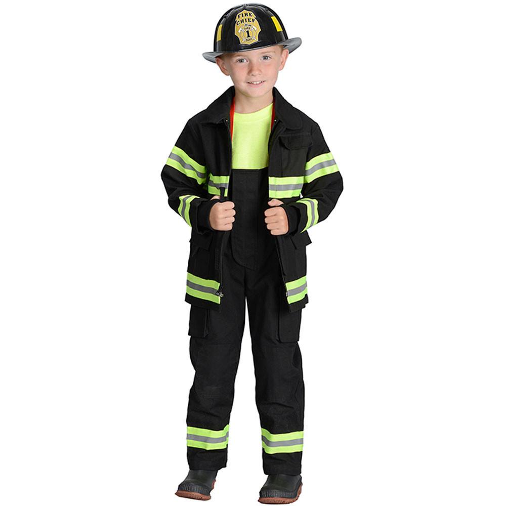 AEAFB68 - Black Firefighter Jacket & Bib Overalls W/ Suspenders Size 6-8 in Role Play