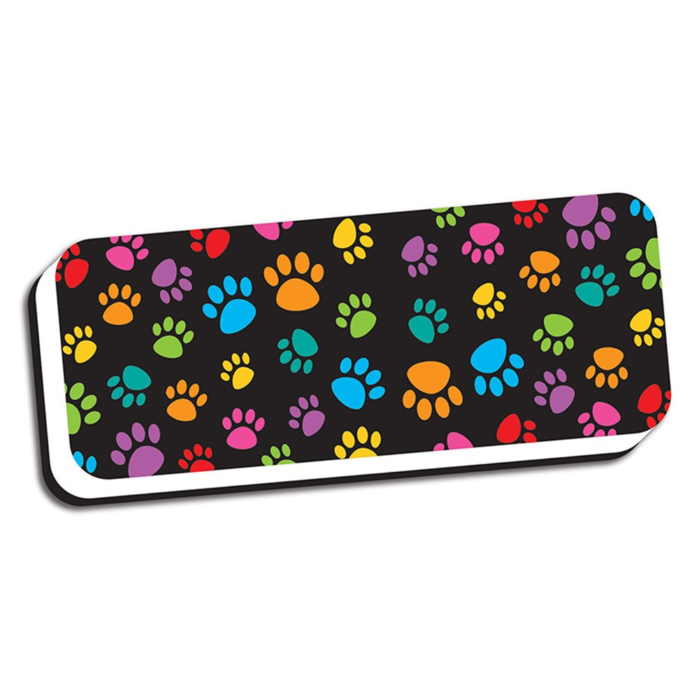 Magnetic Whiteboard Eraser, Colorful Assorted Paw Pattern, 2 x 5" - ASH09987 | Ashley Productions | Erasers"