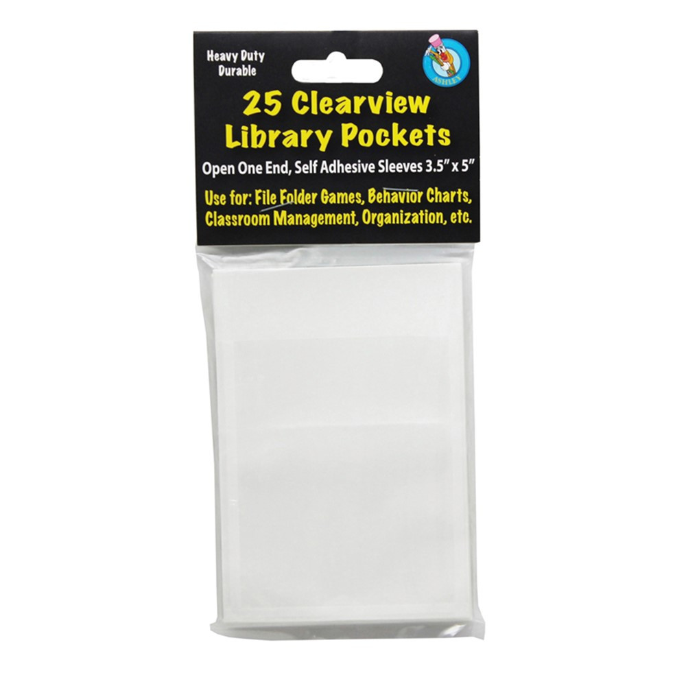 ASH10408 - Clear View Self Adhesive Pockets Library Pocket 3 1/2 X 5 in Library Cards