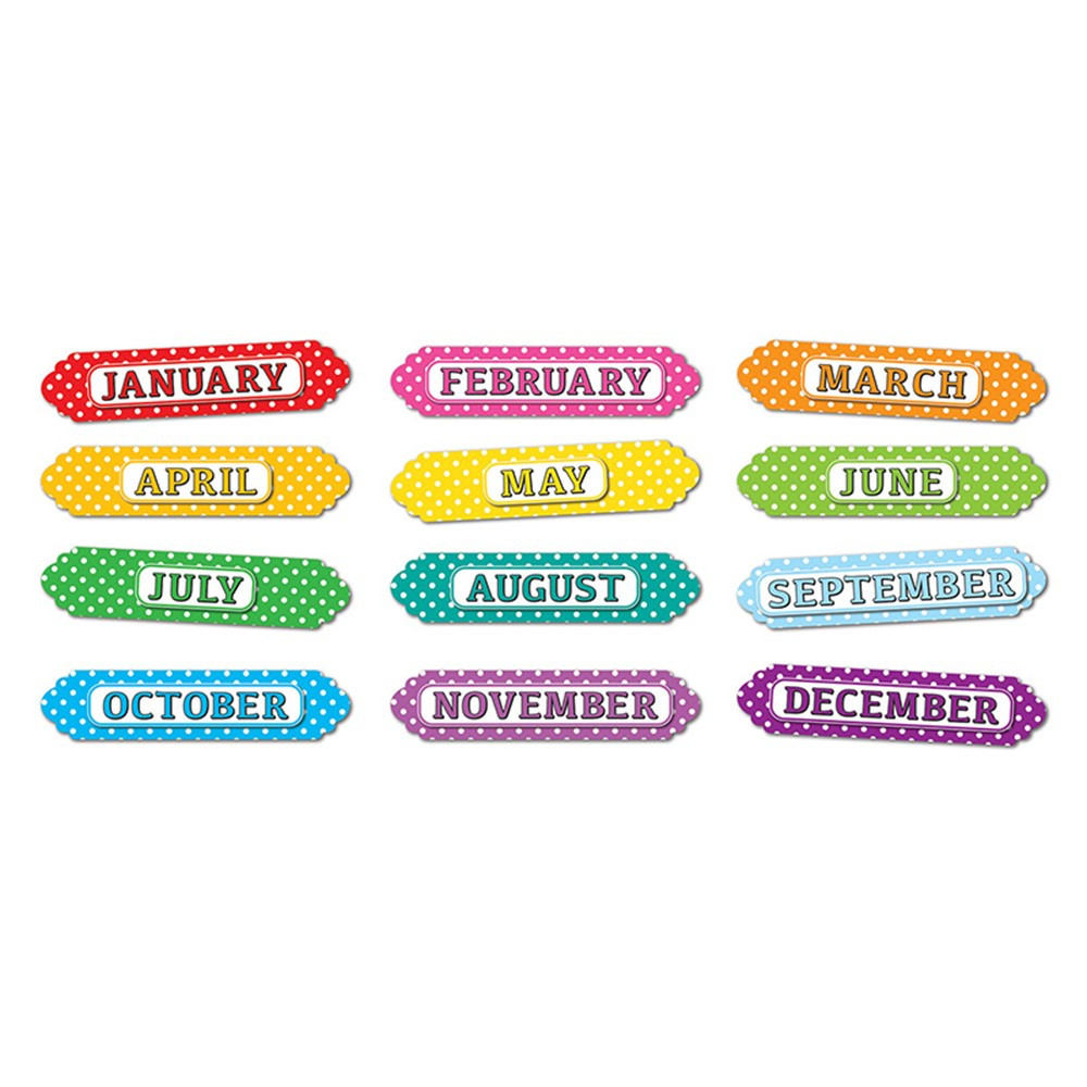Magnetic Die-Cut Timesavers & Labels, Months of the Year, White Polka Dots On Assorted Colors, 12 Pieces - ASH19024 | Ashley Productions | Calendars