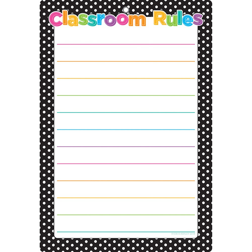 ASH91036 - Blck Wht Plka Dots Classroom Rules Chart Dry-Erase Surface in Classroom Theme