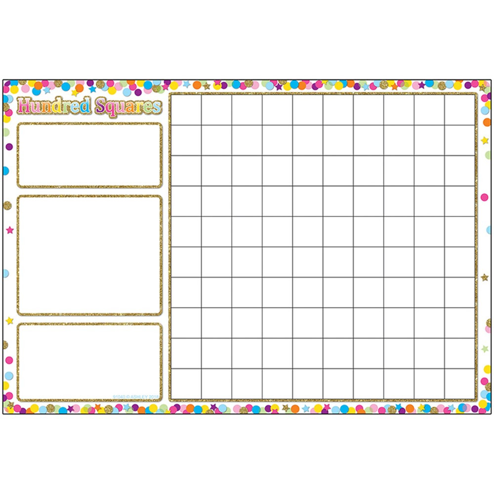 ASH91040 - Smart Confetti Hundred Squares Chrt Dry-Erase Surface in Classroom Theme