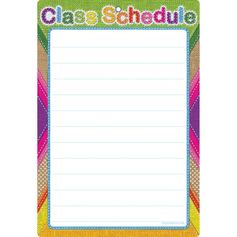 ASH91055 - Smart Burlap Stitched Class Sched Dry-Erase Surface in Classroom Theme