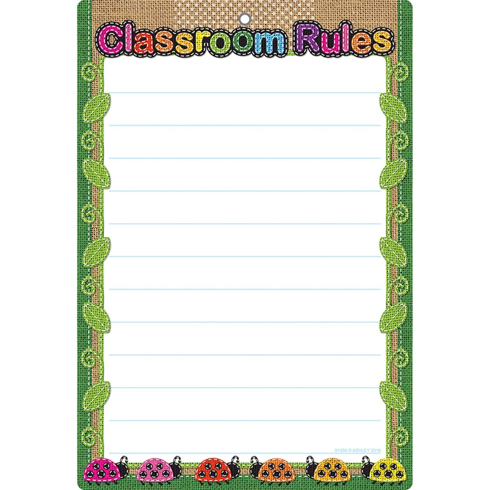 ASH91056 - Smart Burlap Stitched Clssroom Rule Dry-Erase Surface in Classroom Theme