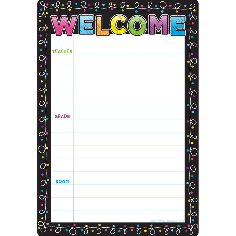 Smart Poly Chart Chalk Dots Welcome, 13 x 19" - ASH91083 | Ashley Productions | Classroom Theme"