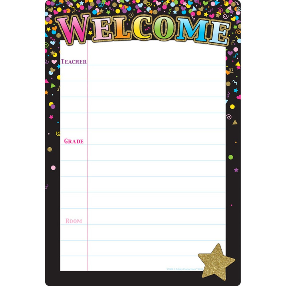Smart Poly Chart Black Confetti Welcome, 13 x 19" - ASH91089 | Ashley Productions | Classroom Theme"