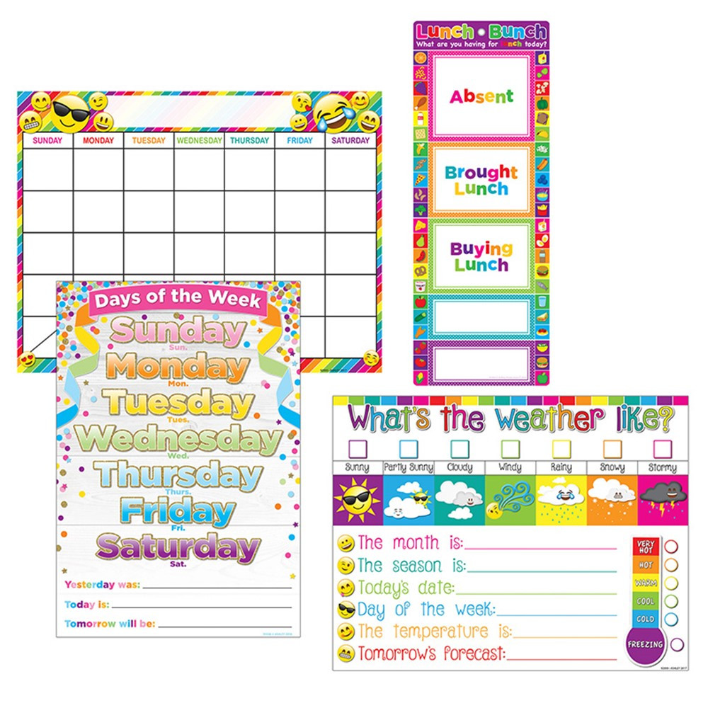 Smart Poly Assorted Classroom Essentials Charts, 17" x 22", Dry-Erase Surface, Set of 4 - ASH91214 | Ashley Productions | Miscellaneous
