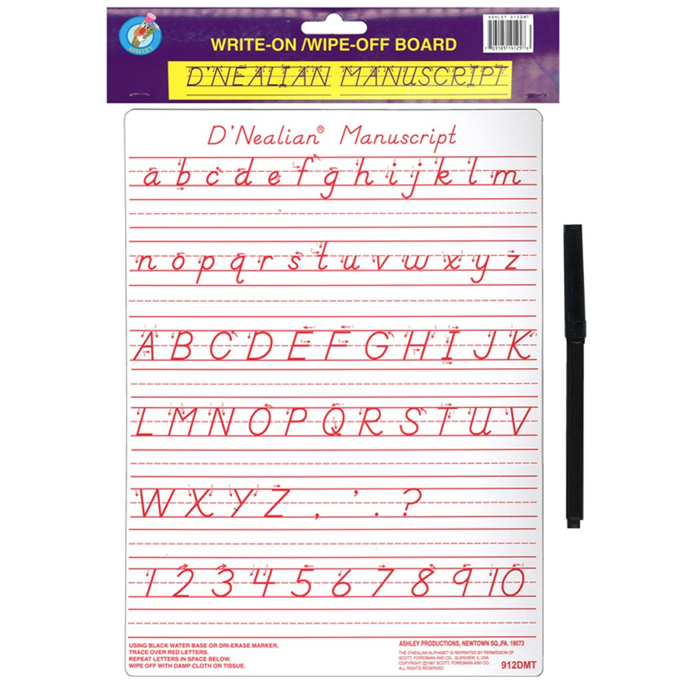 ASH912DMT - Dnealian Manuscript Write-On Wipe-Off Board 9 X 12 in Dry Erase Boards