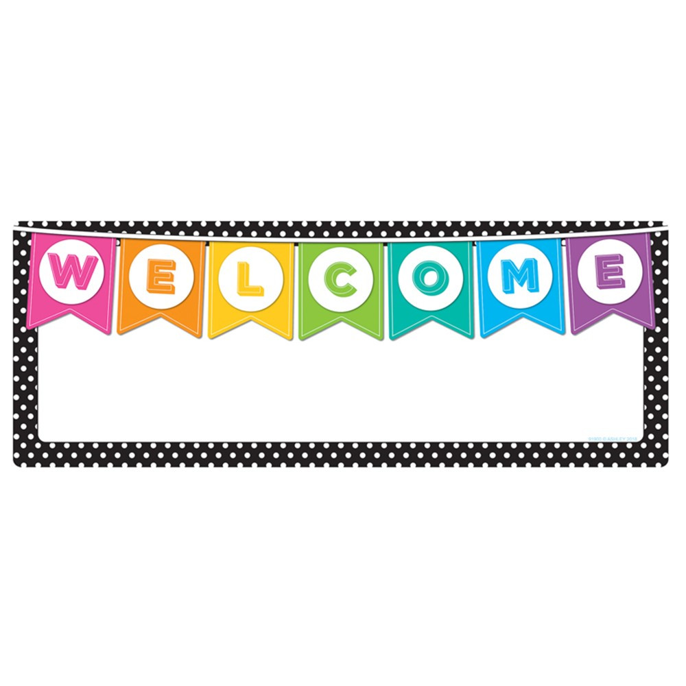 ASH91900 - Welcome Banner Black White Polka Dots Dry-Erase Surface in Banners