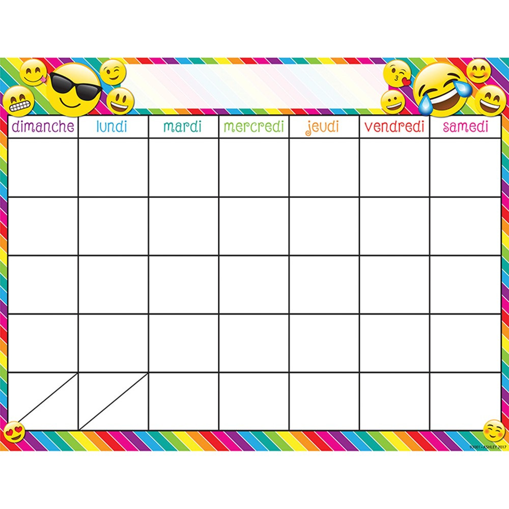 ASH93001 - French Calendar Dry Erase Glossy 45 Smart Chart Surface 17X22 in Multilingual