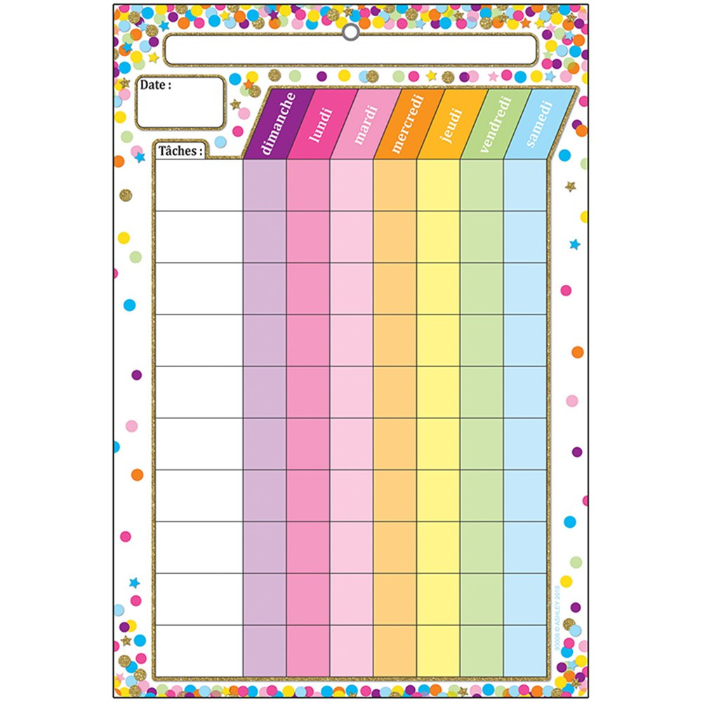 ASH93008 - Smart Poly Chart French Chore Chart Dry-Erase Surface in Classroom Theme