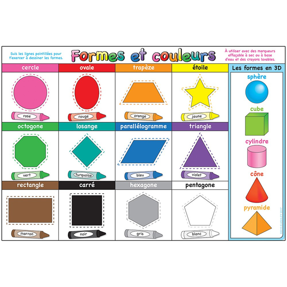 ASH93010 - Chart French Shapes And Colors Dry-Erase Surface in Classroom Theme