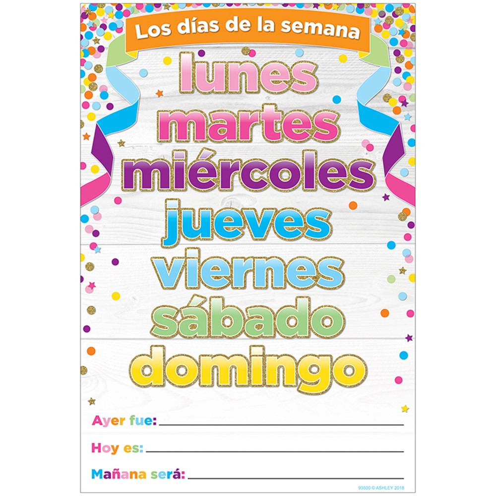 ASH93600 - Chart Spanish Days Of The Week Dry-Erase Surface in Classroom Theme