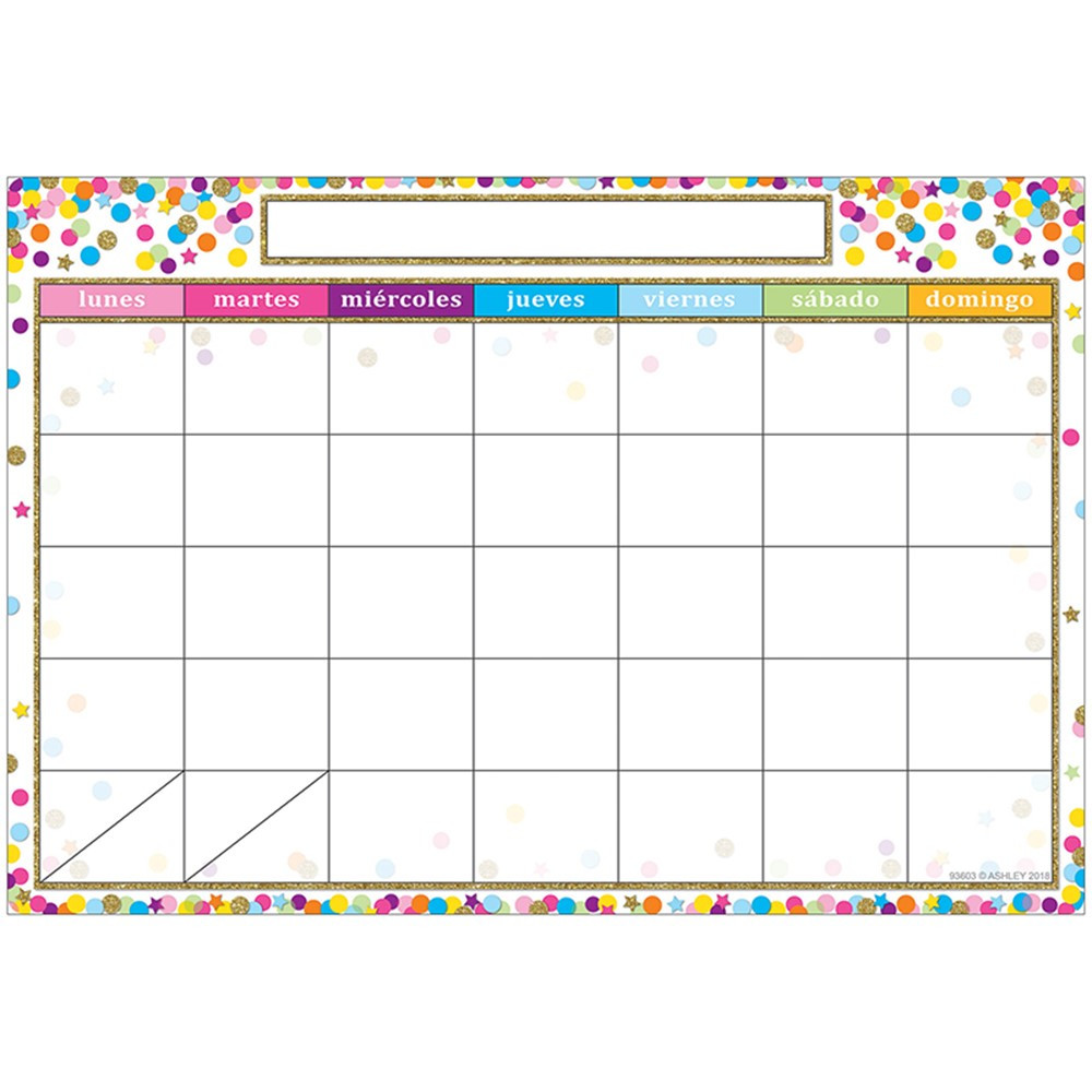 ASH93603 - Smart Poly Chart Spanish Calendar Dry-Erase Surface in Classroom Theme