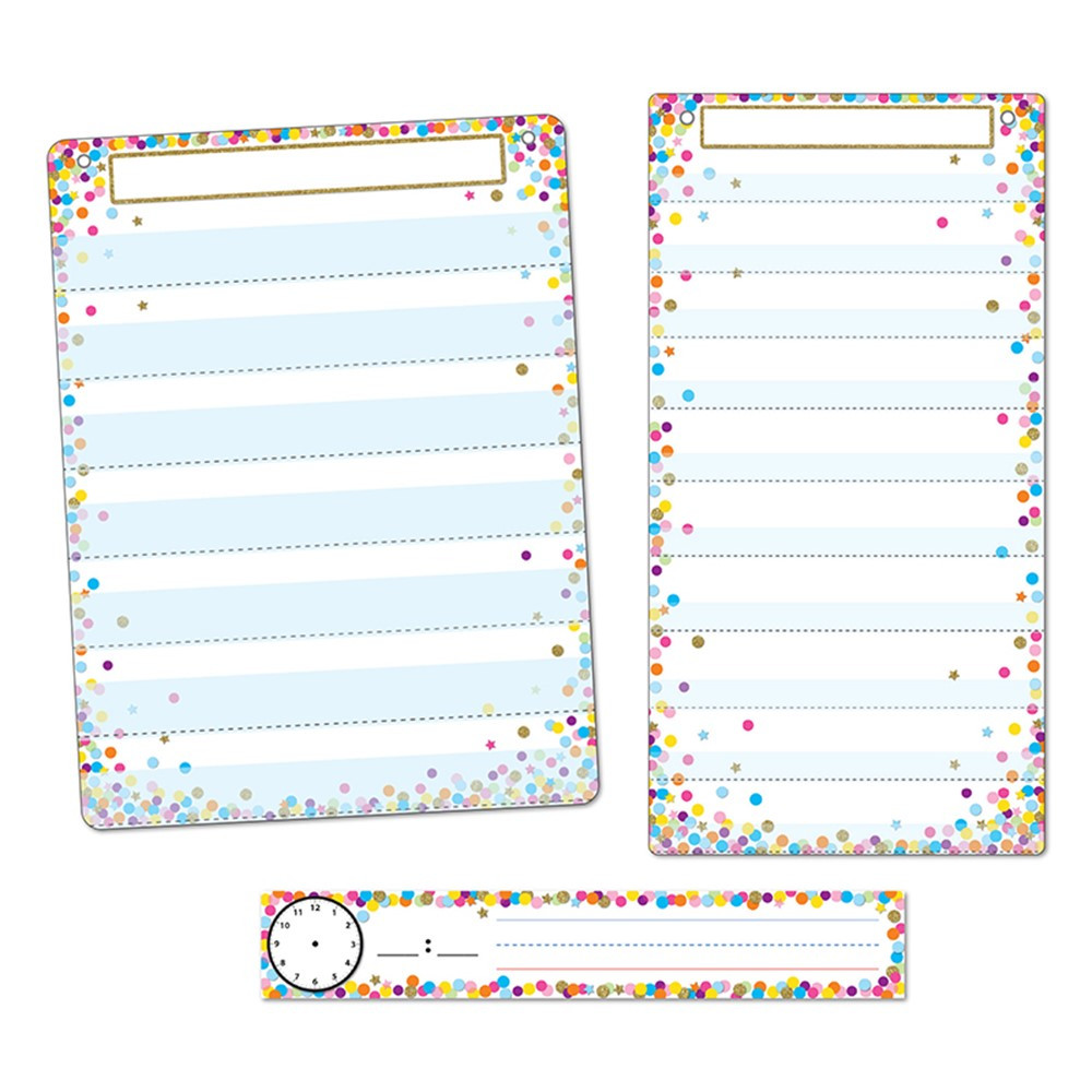 ASH94500 - 3Pc Confetti Pocket Chart Set Smart Poly in Classroom Theme
