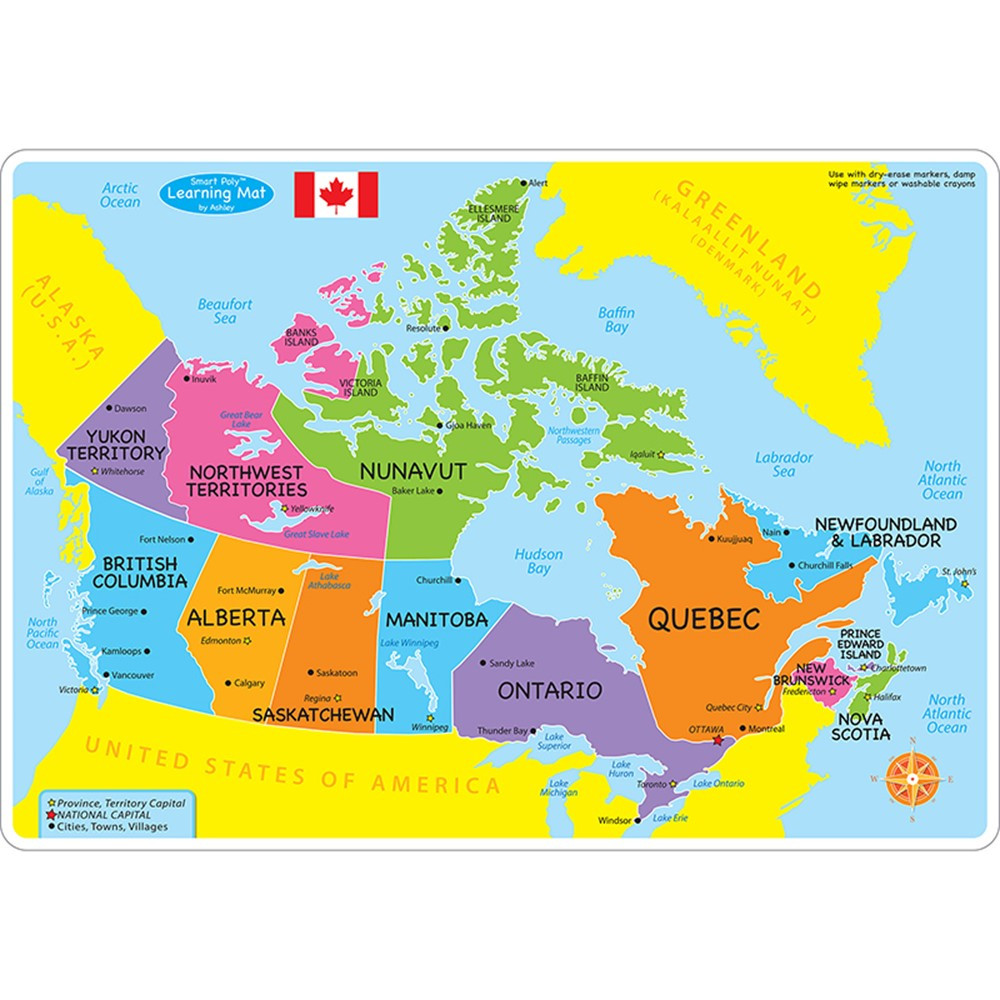 ASH95004 - Canadian Map Learning Mat 2 Sided Write On Wipe Off in Maps & Map Skills