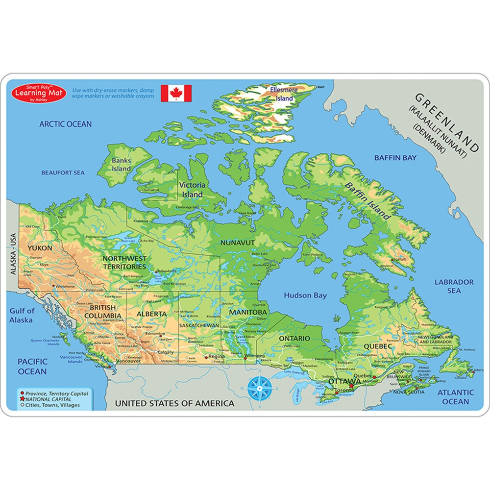 ASH95024 - Canadian Map Learning Mat 2 Sided Write On Wipe Off Physical in Maps & Map Skills