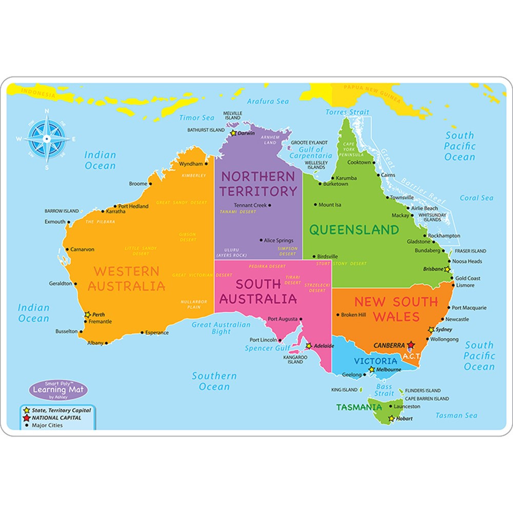 ASH95032 - Australian Map Learning Mat 2 Sided Write On Wipe Off in Maps & Map Skills