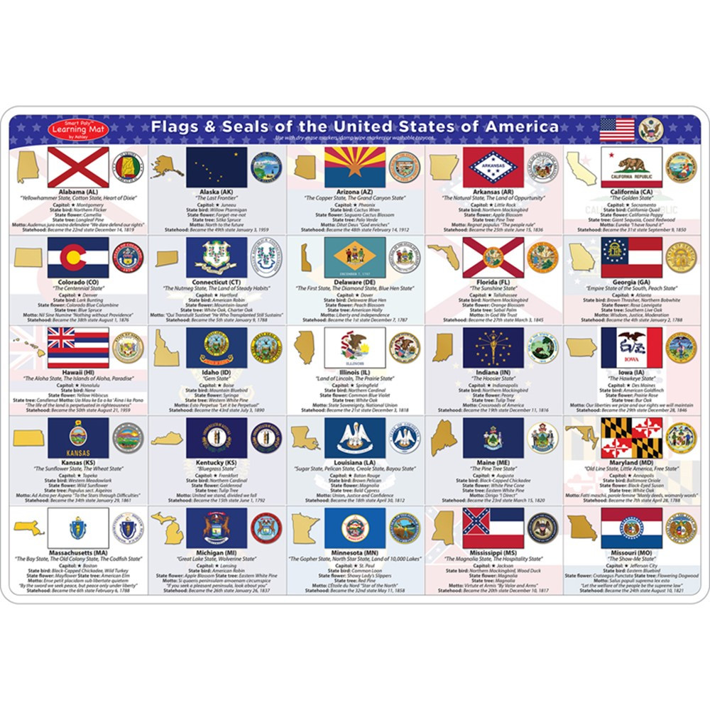Smart Poly Double-Sided Learning Mat, State Flags - ASH95035 | Ashley Productions | States & Capitals