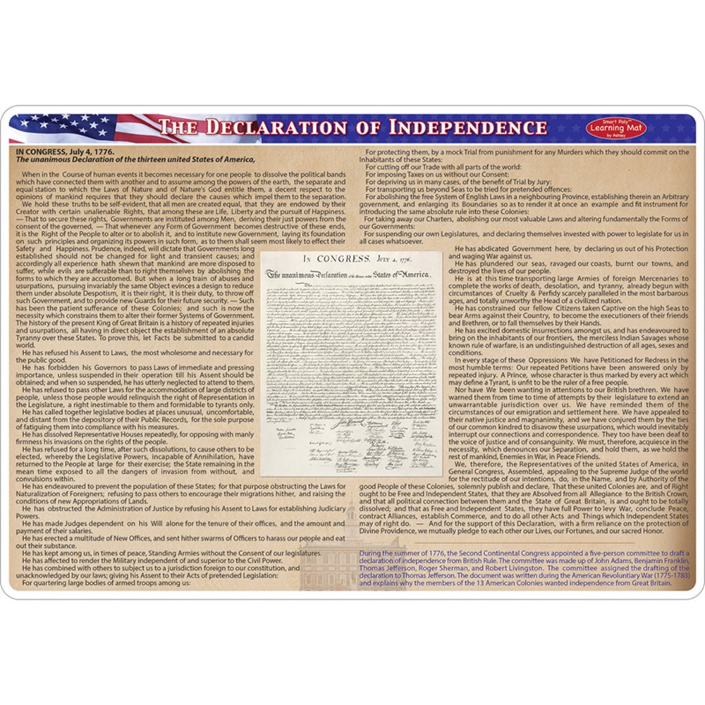 Smart Poly Double-Sided Learning Mat, Declaration of Independence - ASH95037 | Ashley Productions | History