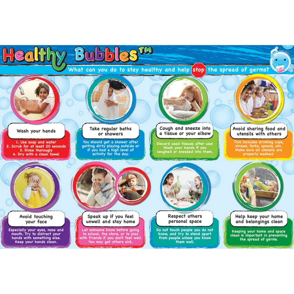 Healthy Bubbles Smart Poly Learning Mat Double-Sided Handwashing and Hygiene, 12 x 17" - ASH95039 | Ashley Productions | Miscellaneous"