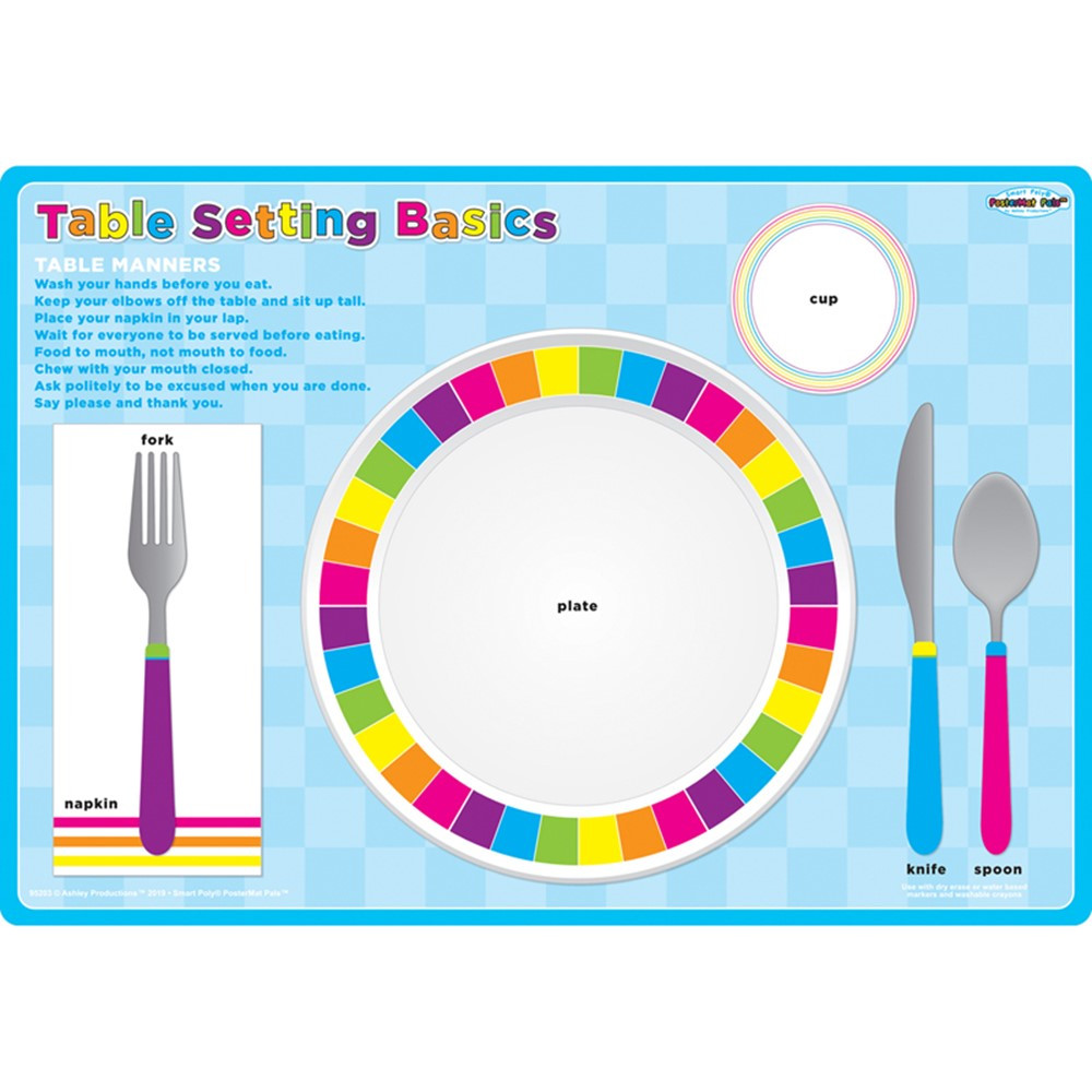 Smart Poly Single Sided PosterMat Pals, Place Setting Table Basic, 12 x 17.25" - ASH95203 | Ashley Productions | Miscellaneous"