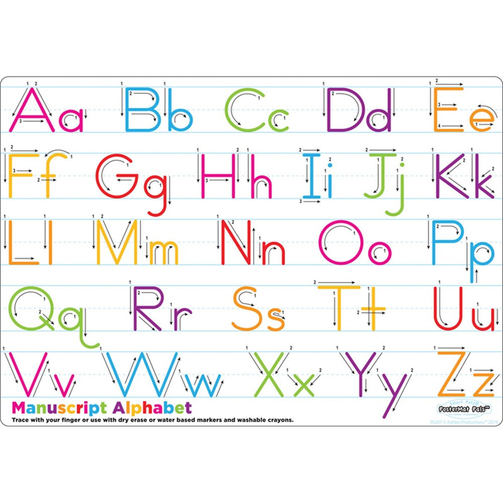 Smart Poly Single Sided PosterMat Pals, Manuscript Alphabet, 12 x 17.25" - ASH95207 | Ashley Productions | Language Arts"