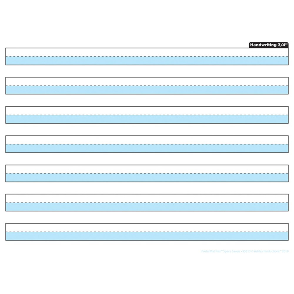Smart Poly Single Sided PosterMat Pals Space Savers, 3/4" Handwriting Highlighted Blue, 13" x 9.5" - ASH95313 | Ashley Productions | Language Arts