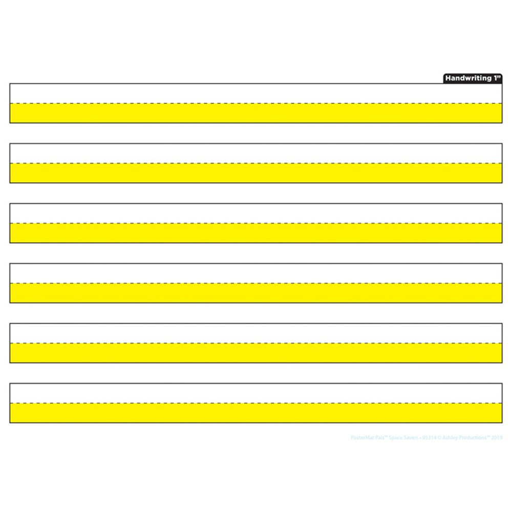 Smart Poly Single Sided PosterMat Pals Space Savers, 1" Handwriting Highlighted Yellow, 13" x 9.5" - ASH95314 | Ashley Productions | Language Arts