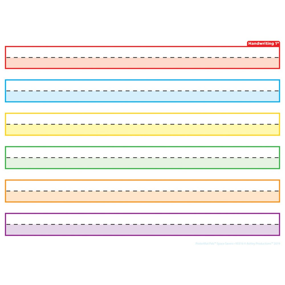 Smart Poly Single Sided PosterMat Pals Space Savers, 1" Handwriting Highlighted Multiple Colors, 13" x 9.5" - ASH95316 | Ashley Productions | Language Arts