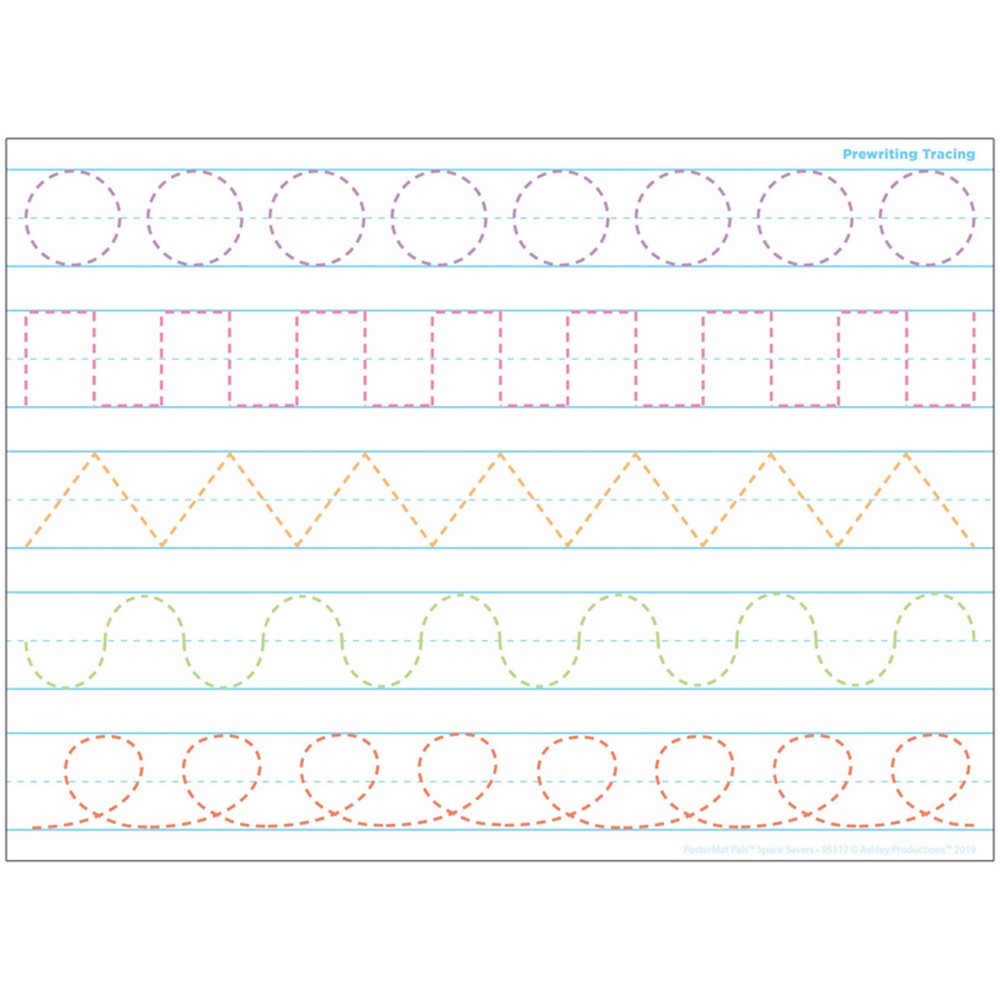 Smart Poly Single Sided PosterMat Pals Space Savers, Prewriting Tracing, 13 x 9.5" - ASH95317 | Ashley Productions | Language Arts"