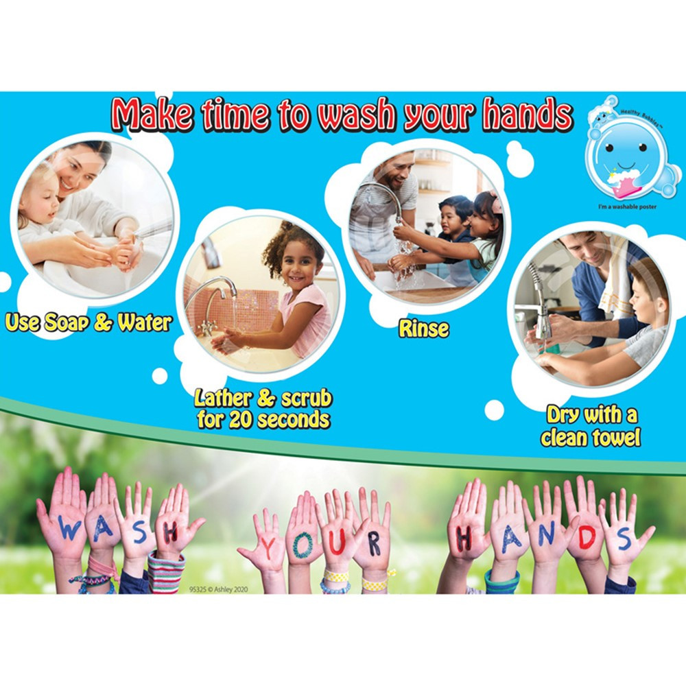 Healthy Bubbles PosterMat Pals Smart Poly Space Savers Make Time to Wash Hands, 13 x 9.5" - ASH95325 | Ashley Productions | Miscellaneous"