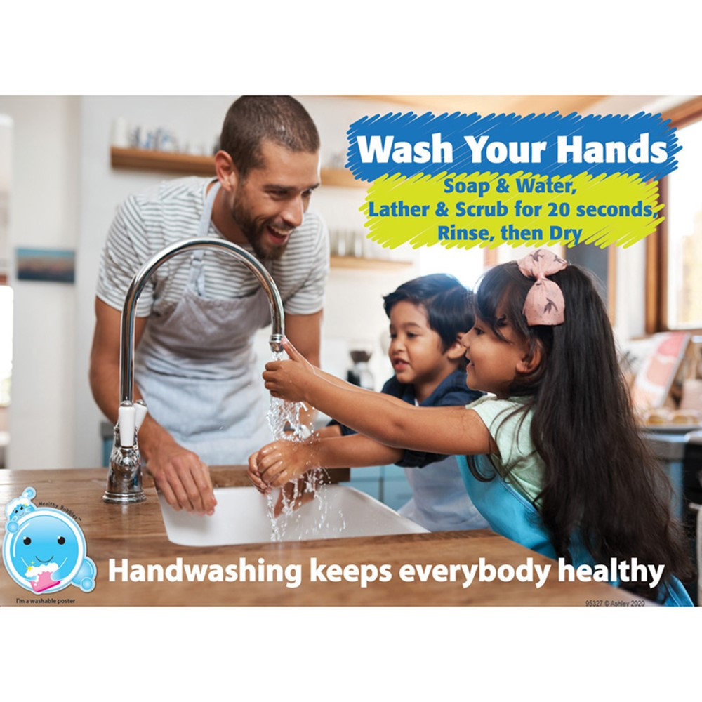 Healthy Bubbles PosterMat Pals Smart Poly Space Savers Handwashing Keeps Everbody Healthy, 13 x 9.5" - ASH95327 | Ashley Productions | Miscellaneous"