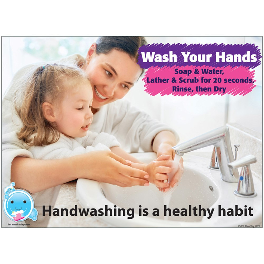 Healthy Bubbles PosterMat Pals Smart Poly Space Savers Handwashing Is A Healthy Habit, 13 x 9.5" - ASH95339 | Ashley Productions | Miscellaneous"