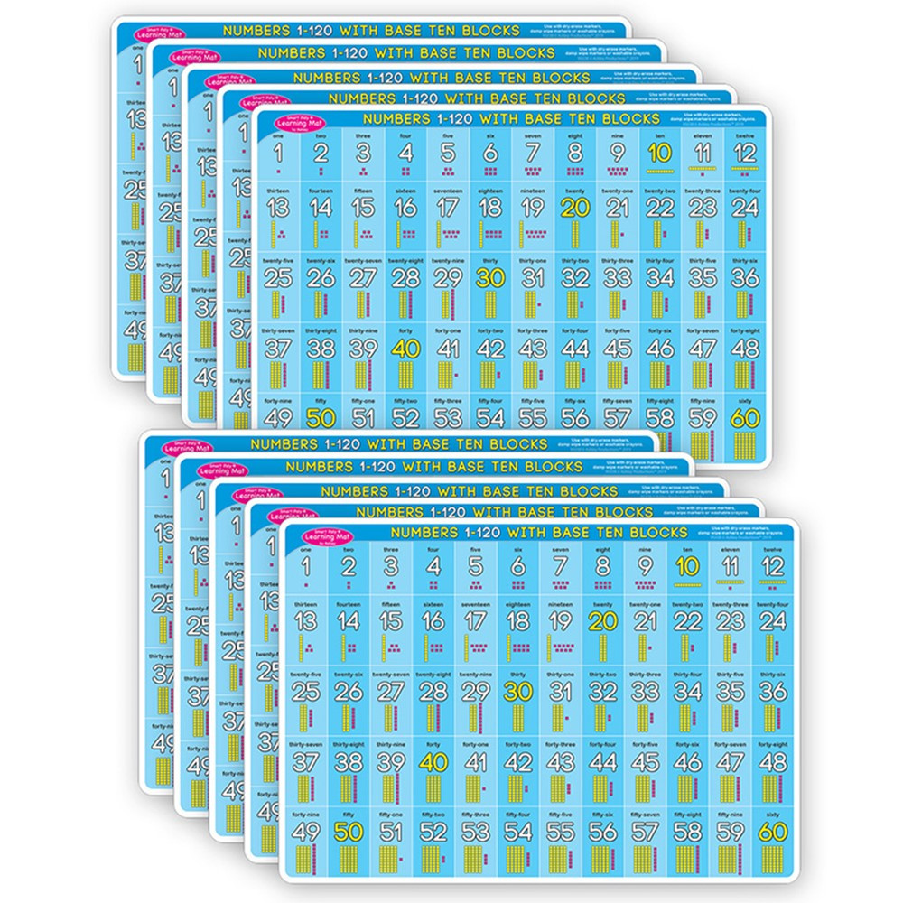 Smart Poly Double-Sided Learning Mats, 12" x 17", Base 10, 1 to 120, Pack of 10 - ASH95638 | Ashley Productions | Math