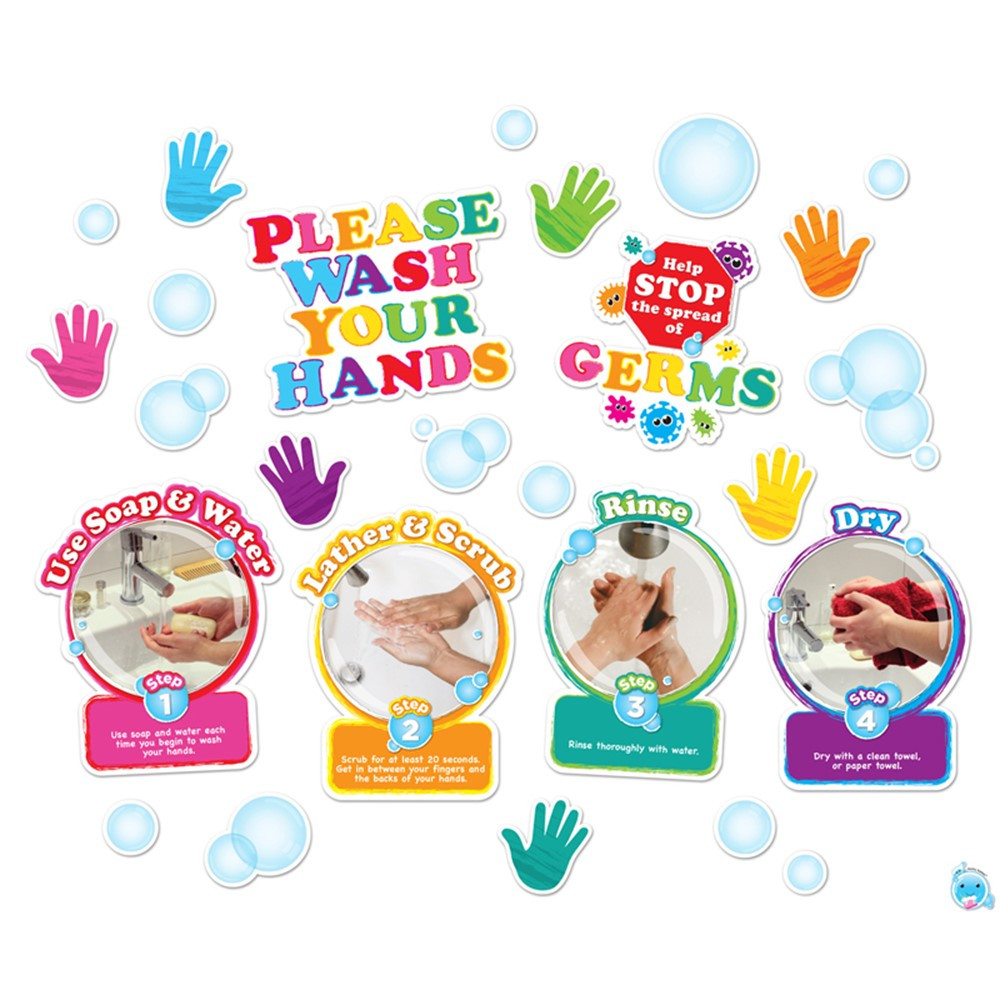 Healthy Bubbles Smart Poly Mini Bulletin Board Set Washing Your Hands Set, 36 Pieces - ASH96005 | Ashley Productions | Classroom Theme