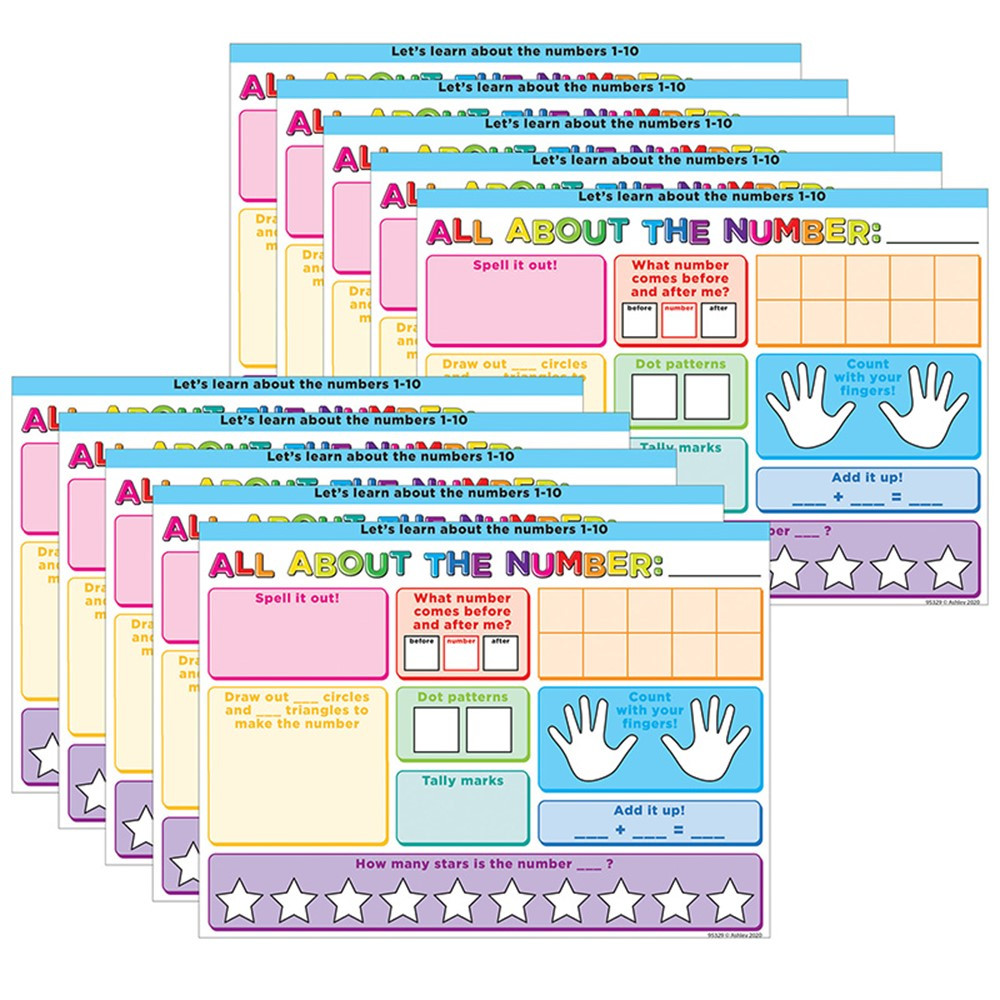 Smart Poly PosterMat Pals Space Savers, 13" x 9-1/2", All About the Number, Pack of 10 - ASH97029 | Ashley Productions | Math