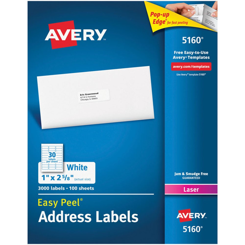 Easy Peel Address Labels Permanent Adhesive 1 quot x 2 5/8 quot 3 000 Labels
