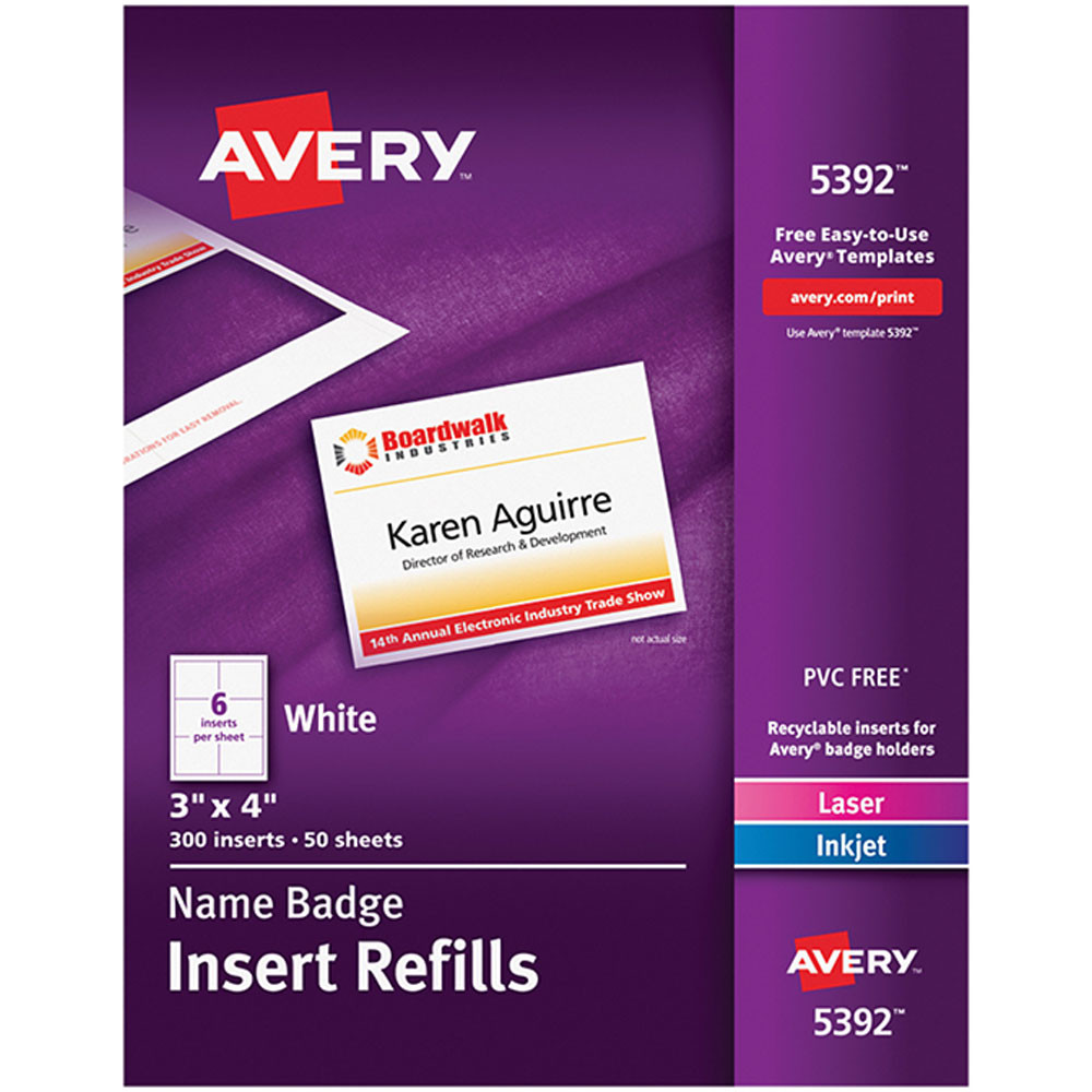 AVE05392 - Avery Name Badge Inserts in Name Tags