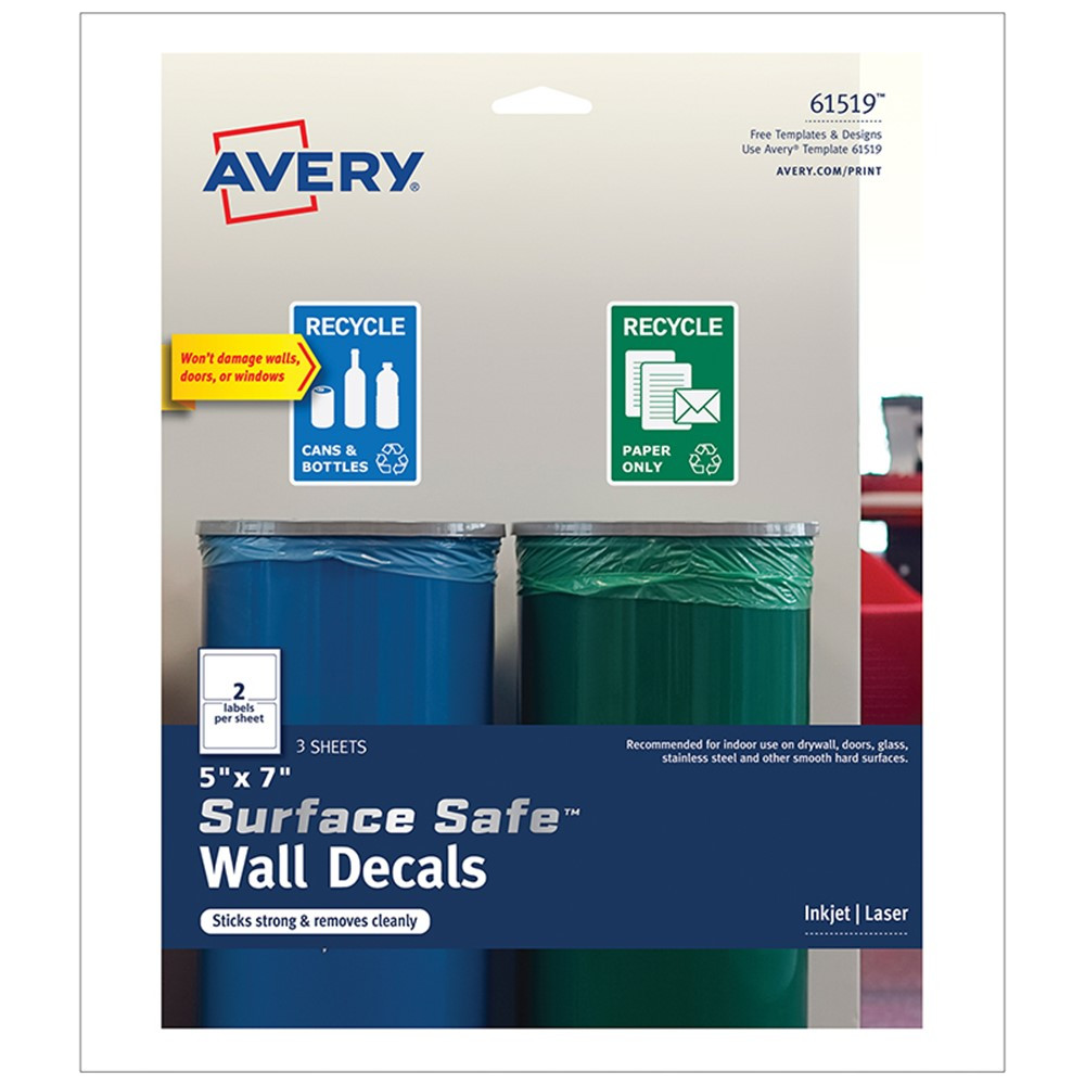 AVE61519 - Surface Safe Wall Decals 5In X 7In 6 Labels in Post It & Self-stick Notes